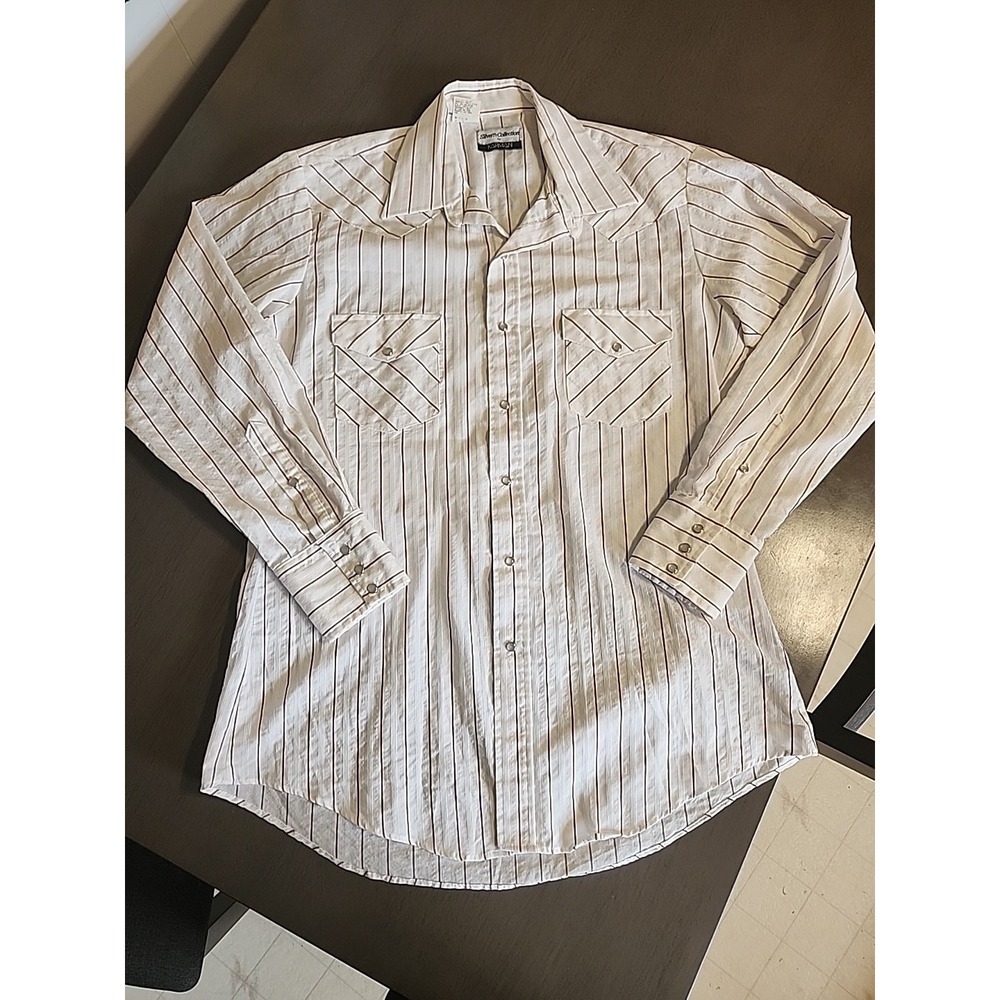 Vtg Karman Silver Collection Pearl Snap Western Shirt Men LG Dobby Pinstripe